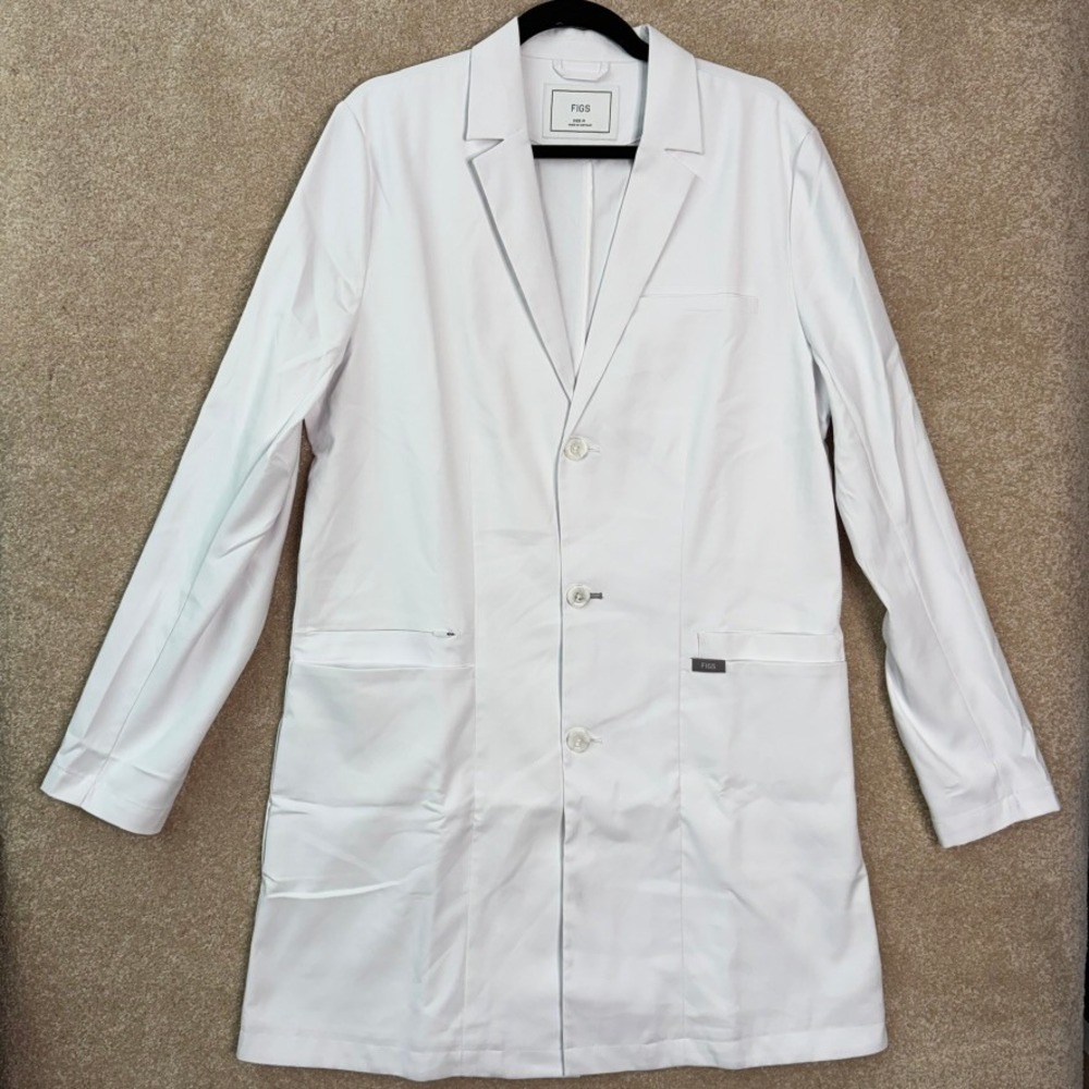 FIGS Harlem Slim Long White Lab Coat Men's Medium Professional Medical Clinical